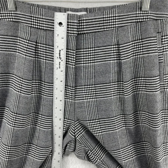 M&S Dress Pants Womens 14 Gray Black Houndstooth Plaid Academia Pleated Trouser - Picture 4 of 11